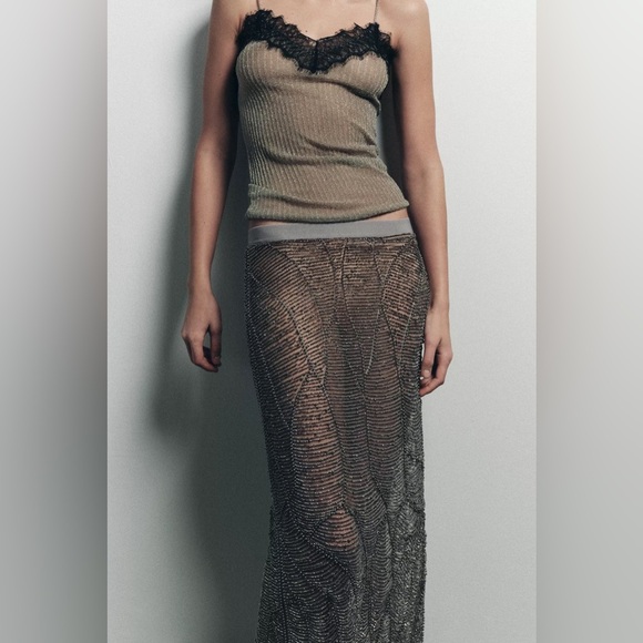 ZARA SHEER BEADED SKIRT - Picture 5 of 9